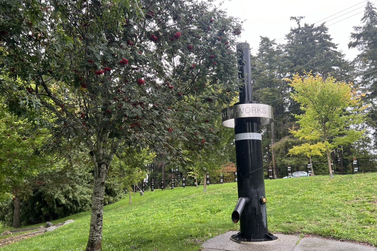 There is a monument in a park